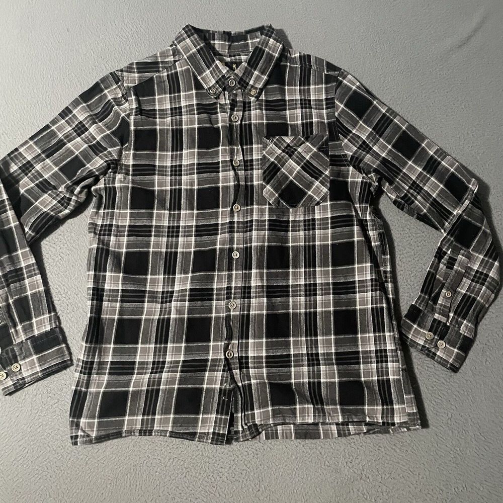 Browning Flannel Shirt Mens Med‎ Gray Plaid Heavyweight Outdoor Work Long Sleeve